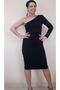 Black One Shoulder Open Single Sleeve Below the Knee Combed Cotton Viscose Pencil Dress - 3