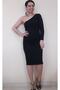 Black One Shoulder Open Single Sleeve Below the Knee Combed Cotton Viscose Pencil Dress - 5