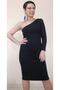 Black One Shoulder Open Single Sleeve Below the Knee Combed Cotton Viscose Pencil Dress - 7