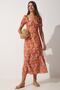 Women's Orange Gathered Collar Floral Satin Surface Summer Dress FF00125 - 2
