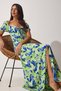 Women's Navy Blue Green Floral Slit Summer Viscose Dress UB00079 - 2