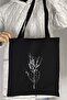 Black Cloth Bag with Blooming Bush Branch Printed - 4