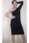 Black One Shoulder Open Single Sleeve Below the Knee Combed Cotton Viscose Pencil Dress - 4