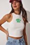 Women's White Printed Halter Neck Ribbed Knitted Blouse UB00082 - 2