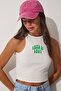 Women's White Printed Halter Neck Ribbed Knitted Blouse UB00082 - 3