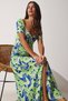 Women's Navy Blue Green Floral Slit Summer Viscose Dress UB00079