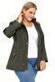 Plus Size Hooded Trench Coat with Gathered Waist Detail - 5