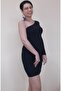 Black One-Shoulder Open Single-Sleeve Combed Cotton Viscose Mini Pencil Dress - 3