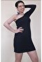 Black One-Shoulder Open Single-Sleeve Combed Cotton Viscose Mini Pencil Dress - 5
