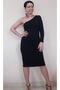 Black One Shoulder Open Single Sleeve Below the Knee Combed Cotton Viscose Pencil Dress