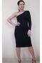 Black One Shoulder Open Single Sleeve Below the Knee Combed Cotton Viscose Pencil Dress - 6