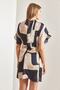 Women's Beige Navy Blue Double Breasted Collar Skirt Lined Pleated Patterned Dress 50011021 - 4
