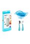 Glass Grater + Non-Spill Plate Blue + Stainless Steel Fork and Spoon Set Turquoise