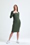 Women's Round Neck Long Sleeve Front Buttoned Camisole Midi Dress - 2