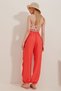 Women's Orange Double Pocket Aerobin Linen Trousers ALC-X10283 - 5