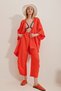 Women's Orange Leg Slit Self-Textured Pants And Jacket Double Set ALC-752-001 - 6