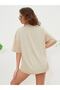 Women's Beige Cats Oversize Crew Neck Tshirt - 2