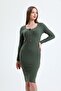 Women's Round Neck Long Sleeve Front Buttoned Camisole Midi Dress