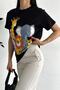 Women's Black Crew Neck Printed 100% Cotton T-Shirt - 3