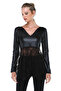 Women's Black Lace Detailed Leather Blouse BD2382
