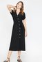 Women's Black V-Neck Short Sleeve Tie Waist Midi Dress 9YAK83747EK