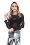 Women's Black Boat Neck Tulle Blouse BDE2470