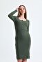 Women's Round Neck Long Sleeve Front Buttoned Camisole Midi Dress - 3