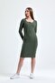 Women's Round Neck Long Sleeve Front Buttoned Camisole Midi Dress - 4