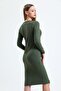 Women's Round Neck Long Sleeve Front Buttoned Camisole Midi Dress - 5