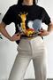 Women's Black Crew Neck Printed 100% Cotton T-Shirt - 5