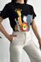 Women's Black Crew Neck Printed 100% Cotton T-Shirt - 6