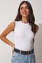 Women's White Crew Neck Cotton Knitted Blouse GT00020