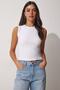 Women's White Crew Neck Cotton Knitted Blouse GT00020 - 4