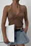 Women's Beige Openwork Neck Tie Detailed Crop Bustier 23S50009 - 3