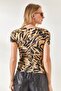 Women's Brush Beige Black Square Collar Front Double Layer Lycra Viscose Blouse BLZ-19002284 - 6