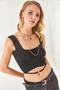 Women's Black Collar Detailed Waist Crop Knitwear Blouse BLZ-19002288 - 4