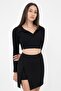 Women's Black Polo Neck Ribbed Knitted Crop Blouse - 3