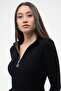 Women's Black Zippered Camisole Super Mini Knitted Dress - 5