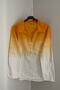 Women's Orange White Gradient Foldable Sleeve Button and Pocket Detailed Shirt Blouse