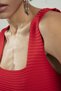 Red Colored Square Collar Women's Stacked Pattern Sports Strap Knitwear Athlete Crop Top Blouse - 6