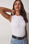 Women's White Crew Neck Cotton Knitted Blouse GT00020 - 2