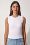 Women's White Crew Neck Cotton Knitted Blouse GT00020 - 5