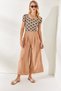 Women's Beige Side Zipper Pocket Pleated Detailed Loose Trousers PNT-19000215 - 2