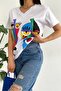 Women's White V-Neck Printed Cotton T-Shirt - 2