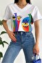 Women's White V-Neck Printed Cotton T-Shirt - 3