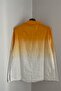 Women's Orange White Gradient Foldable Sleeve Button and Pocket Detailed Shirt Blouse - 2