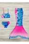 Girl's Mermaid Swimsuit Pink Colored 3 Piece Set. Bottom Top Bikini and Tail.