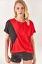 Women's Red Color Blocked Bat Knitted Viscose Blouse BLZ-19002283 - 2
