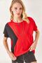 Women's Red Color Blocked Bat Knitted Viscose Blouse BLZ-19002283 - 4