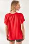 Women's Red Color Blocked Bat Knitted Viscose Blouse BLZ-19002283 - 5